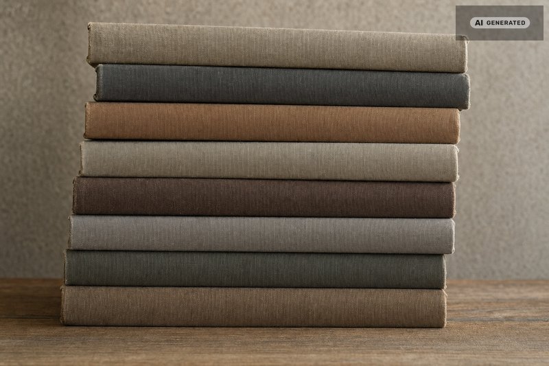 Gestapelte gebundene Bücher von der Seite gesehen (KI-generiertes Bild)
